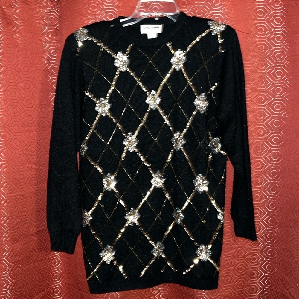 Alfred Dunner Black Sweater Gold Sequins MP